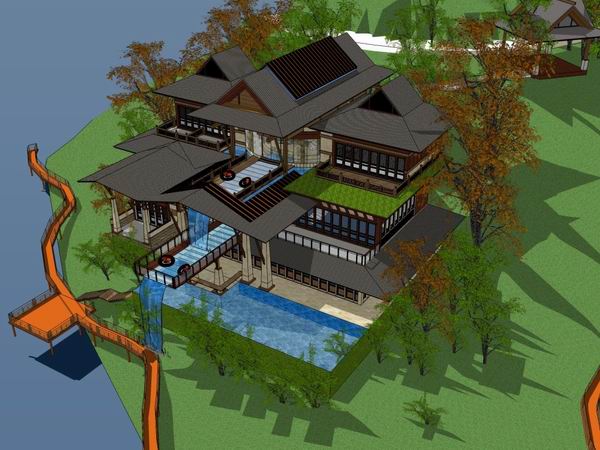 Sketchup别墅模型|独栋别墅,东南亚风格 Sketchup别墅模型|独栋别墅,东南亚风格