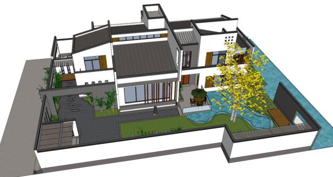 Sketchup别墅模型|独栋别墅,现代中式 Sketchup别墅模型|独栋别墅,现代中式