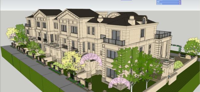 Sketchup别墅模型|联排别墅,古典风格 Sketchup别墅模型|联排别墅,古典风格
