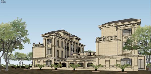 Sketchup别墅模型|四拼别墅,法式古典风格 Sketchup别墅模型|四拼别墅,法式古典风格