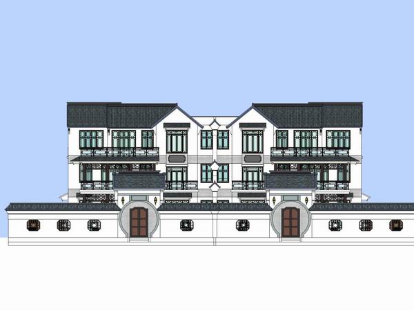 Sketchup别墅模型|双拼别墅,古典风格 Sketchup别墅模型|双拼别墅,古典风格