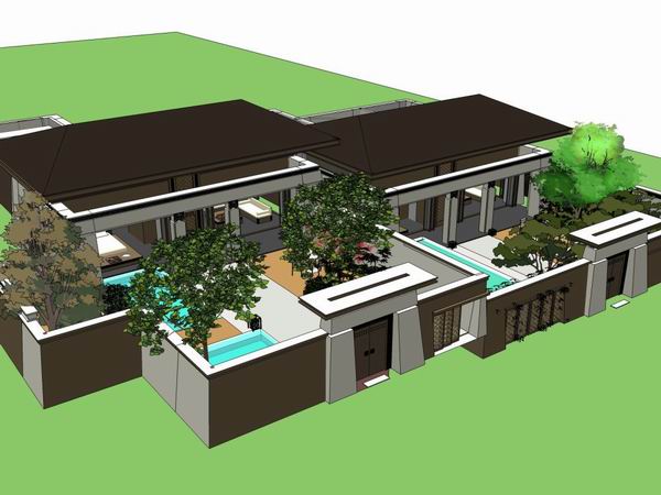 Sketchup别墅模型|叠拼别墅别院,古典风格 Sketchup别墅模型|叠拼别墅别院,古典风格