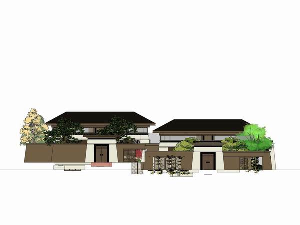 Sketchup别墅模型|叠拼别墅别院,古典风格 Sketchup别墅模型|叠拼别墅别院,古典风格
