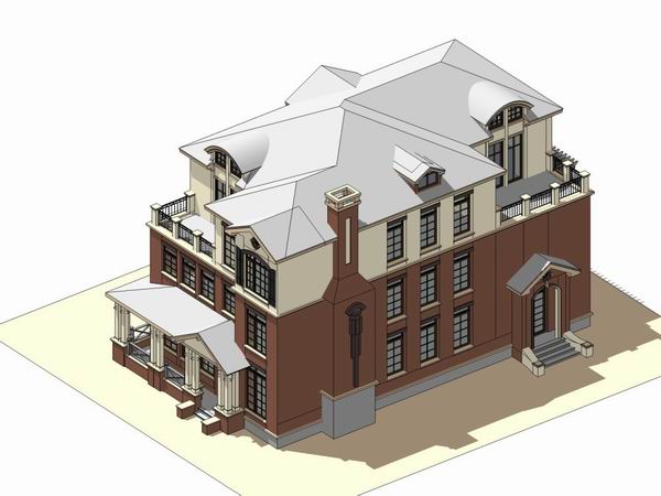 Sketchup别墅模型|独栋别墅,古典风格 Sketchup别墅模型|独栋别墅,古典风格