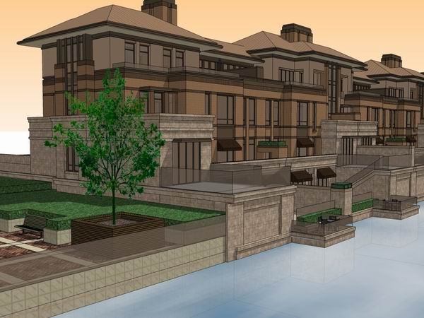 Sketchup别墅模型|联排别墅两栋,古典风格 Sketchup别墅模型|联排别墅两栋,古典风格