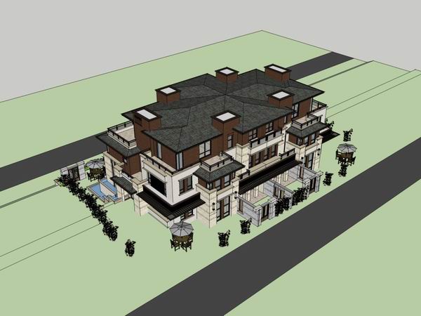 Sketchup别墅模型|联排别墅,古典风格 Sketchup别墅模型|联排别墅,古典风格