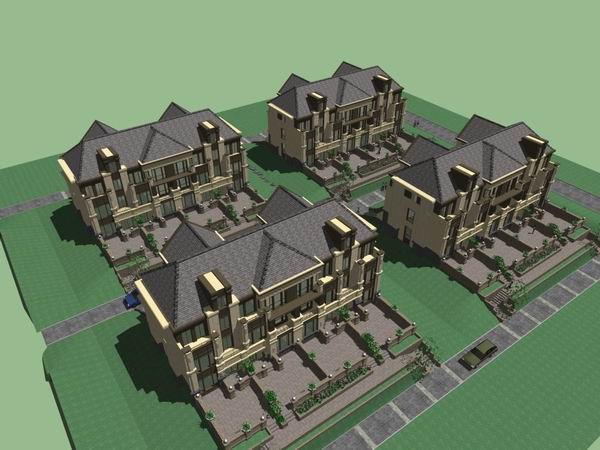 Sketchup别墅模型|联排别墅,古典风格 Sketchup别墅模型|联排别墅,古典风格
