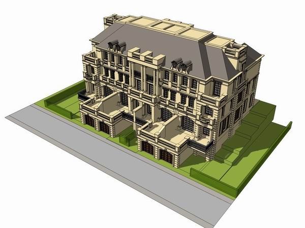 Sketchup别墅模型|联排别墅,古典风格 Sketchup别墅模型|联排别墅,古典风格