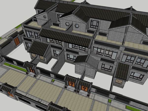 Sketchup别墅模型|中式联排别墅,古典风格 Sketchup别墅模型|中式联排别墅,古典风格
