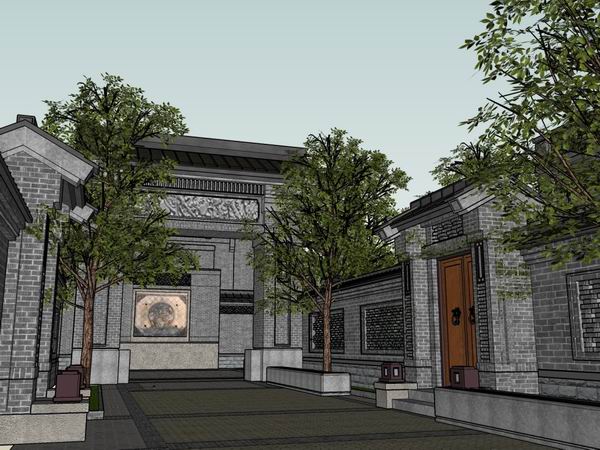 Sketchup别墅模型|中式联排别墅,古典风格 Sketchup别墅模型|中式联排别墅,古典风格