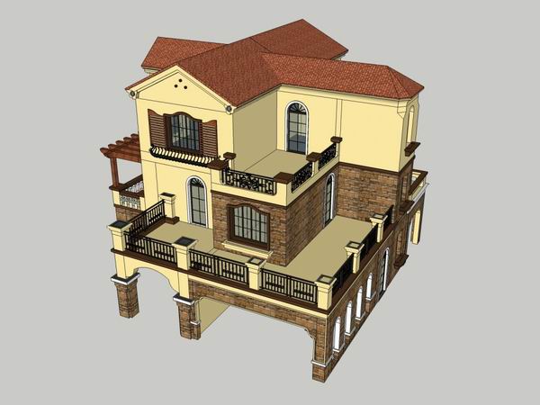 Sketchup别墅模型|独栋别墅,古典风格 Sketchup别墅模型|独栋别墅,古典风格