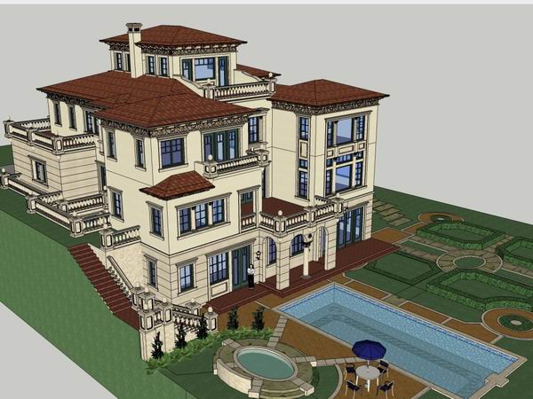 Sketchup别墅模型|独栋别墅,古典风格 Sketchup别墅模型|独栋别墅,古典风格