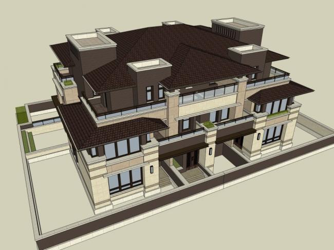 Sketchup别墅模型|联排别墅,古典风格 Sketchup别墅模型|联排别墅,古典风格
