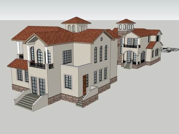Sketchup别墅模型|联排别墅,古典风格 Sketchup别墅模型|联排别墅,古典风格