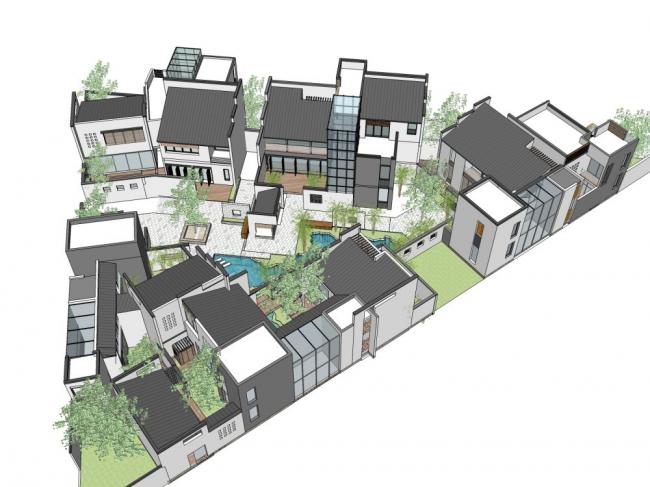 Sketchup别墅模型|别墅住宅群体,中式现代 Sketchup别墅模型|别墅住宅群体,中式现代