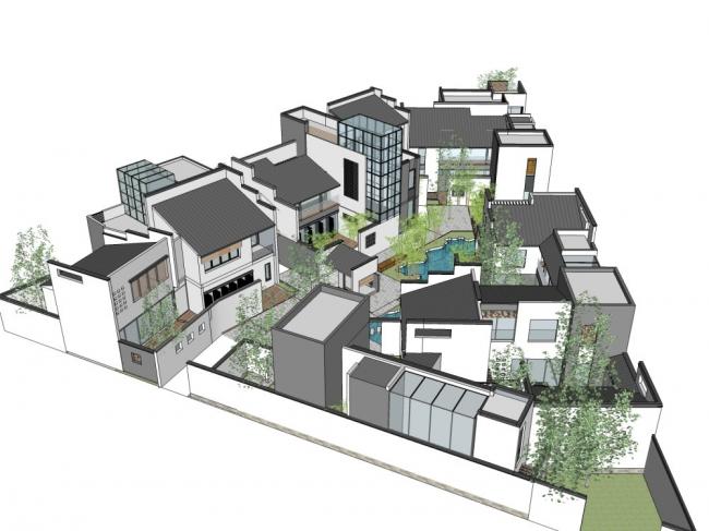 Sketchup别墅模型|别墅住宅群体,中式现代 Sketchup别墅模型|别墅住宅群体,中式现代