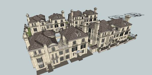 Sketchup别墅模型|双拼别墅,古典风格 Sketchup别墅模型|双拼别墅,古典风格