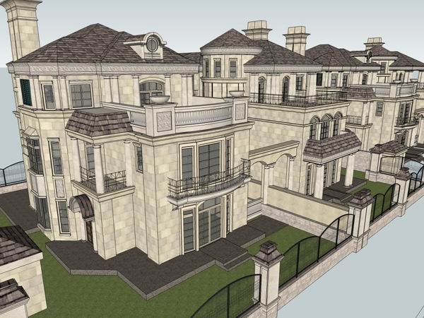 Sketchup别墅模型|双拼别墅,古典风格 Sketchup别墅模型|双拼别墅,古典风格