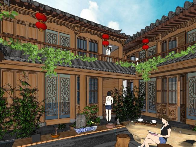 Sketchup别墅模型|四合院别墅,古典风格 Sketchup别墅模型|四合院别墅,古典风格