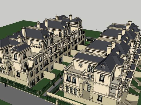 Sketchup别墅模型|联排别墅,古典风格 Sketchup别墅模型|联排别墅,古典风格