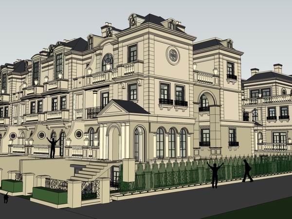 Sketchup别墅模型|联排别墅,古典风格 Sketchup别墅模型|联排别墅,古典风格