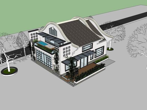 Sketchup别墅模型|独栋别墅,现代中式风格 Sketchup别墅模型|独栋别墅,现代中式风格
