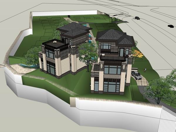 Sketchup别墅模型|双拼别墅,古典风格 Sketchup别墅模型|双拼别墅,古典风格