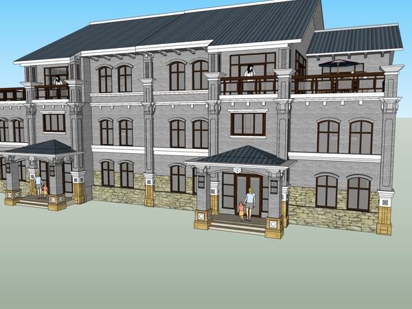 Sketchup别墅模型|双拼别墅,古典风格 Sketchup别墅模型|双拼别墅,古典风格