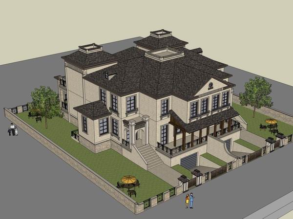 Sketchup别墅模型|独栋别墅,古典风格 Sketchup别墅模型|独栋别墅,古典风格