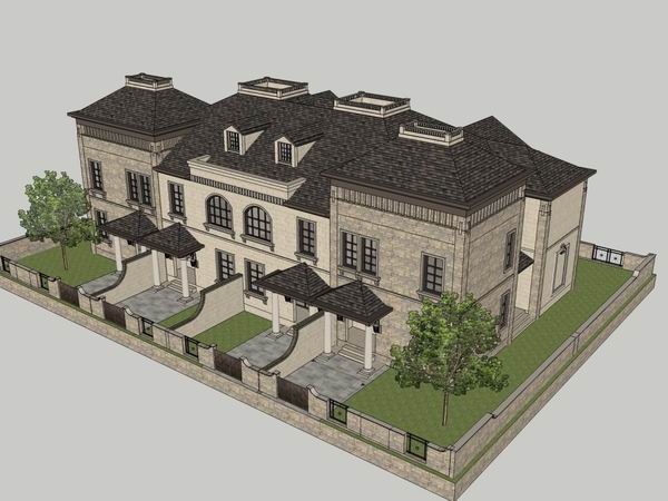 Sketchup别墅模型|联排别墅,古典风格 Sketchup别墅模型|联排别墅,古典风格