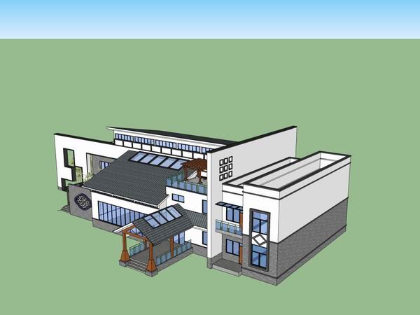Sketchup别墅模型|独栋别墅,现代中式风格 Sketchup别墅模型|独栋别墅,现代中式风格