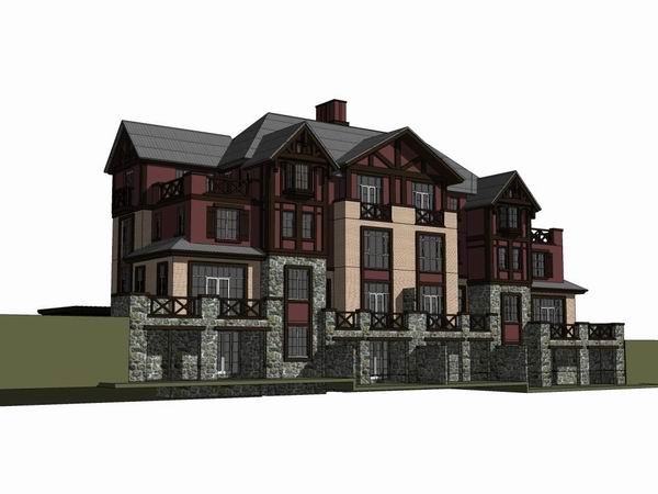 Sketchup别墅模型|联排别墅,古典风格 Sketchup别墅模型|联排别墅,古典风格