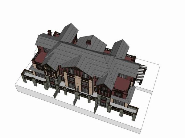 Sketchup别墅模型|联排别墅,古典风格 Sketchup别墅模型|联排别墅,古典风格