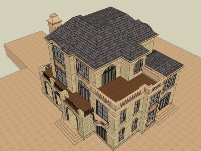 Sketchup别墅模型|双拼别墅,古典风格 Sketchup别墅模型|双拼别墅,古典风格
