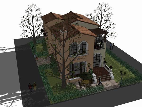 Sketchup别墅模型|独栋别墅,古典风格 Sketchup别墅模型|独栋别墅,古典风格