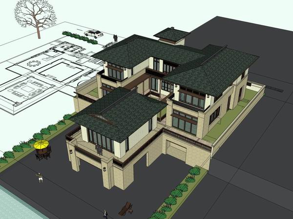 Sketchup别墅模型|独栋别墅,古典风格 Sketchup别墅模型|独栋别墅,古典风格