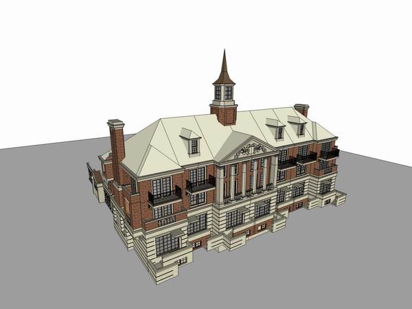 Sketchup别墅模型|联排别墅,英式古典风格 Sketchup别墅模型|联排别墅,英式古典风格