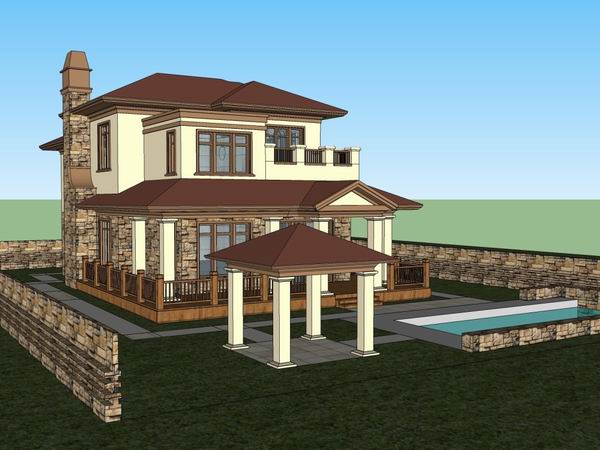 Sketchup别墅模型|独栋别墅,古典风格 Sketchup别墅模型|独栋别墅,古典风格