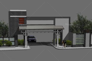 Sketchup素材模型|大门,住宅小区,中式风格-BIM建筑网