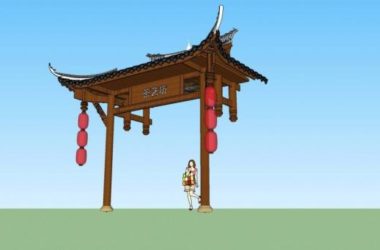 Sketchup素材模型|门头,入口,中式风格,建筑构件-BIM建筑网