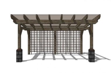 Sketchup素材模型|新中式廊架,景观素材组件-BIM建筑网