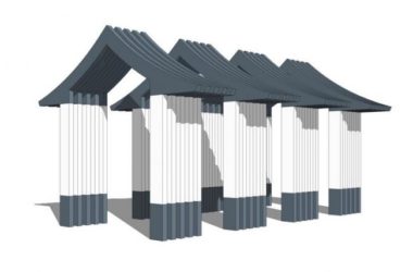 Sketchup素材模型|新中式廊架,景观素材组件-BIM建筑网
