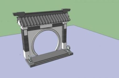 Sketchup素材模型|建筑构件,庭院大门,中式风格-BIM建筑网