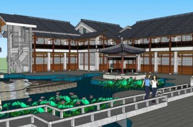Sketchup商业模型|商业建筑,徽派,多层商业楼,景观,亭子-BIM建筑网