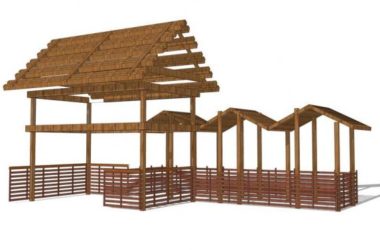 Sketchup素材模型|廊架,新中式风格-BIM建筑网
