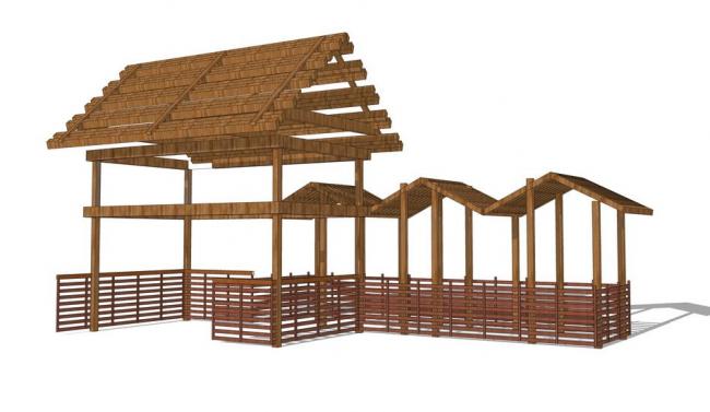 Sketchup素材模型|廊架,新中式风格 Sketchup素材模型|廊架,新中式风格