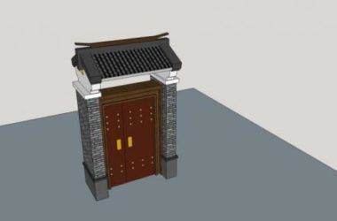 Sketchup素材模型|庭院大门,门头,入口,中式风格-BIM建筑网