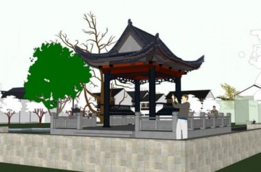 Sketchup商业模型|多层南方商业街,临水,中式风格-BIM建筑网