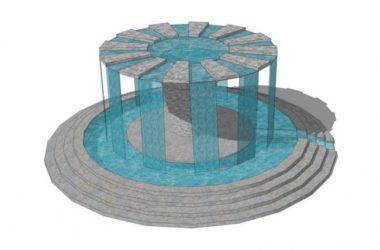 Sketchup素材模型|跌水水景,水池,喷泉,景观-BIM建筑网