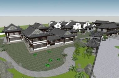 Sketchup商业模型|多层会所,景观,塔,入口,亭子,商业建筑,中式风格-BIM建筑网